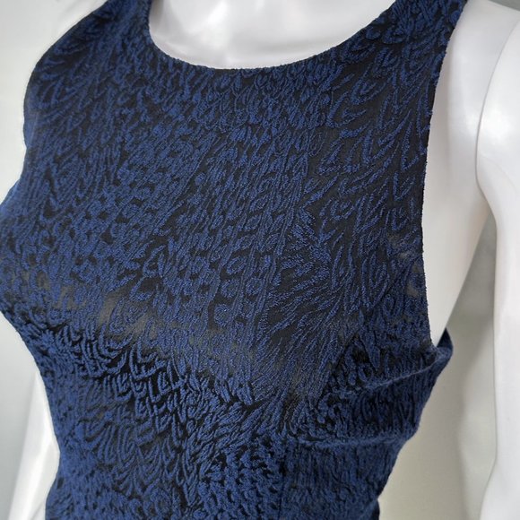 Intermix Embossed Textured High Neck Princess Seam Crop Blouse Top Navy Black - Picture 6 of 12